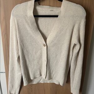 Cream V-Neck Button-Up Women's Sweater